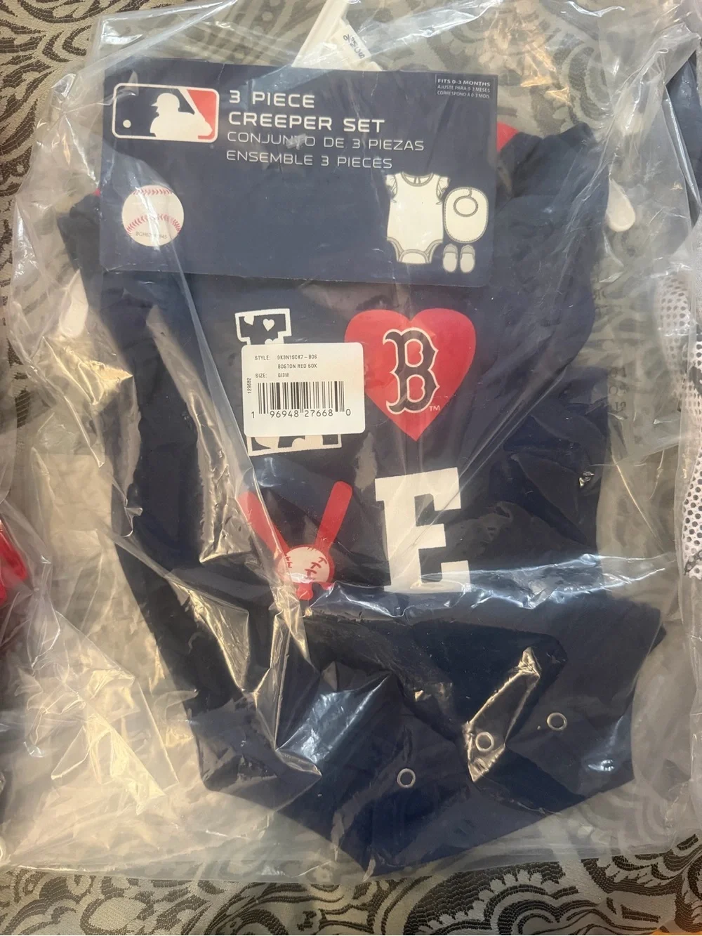 Red Sox MLB Navy and Red Baby Bib Set with Logo